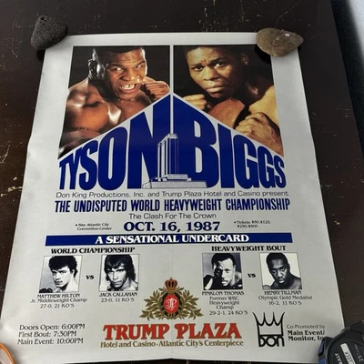 Pôster de boxe original Mike Tyson 1987 vs Biggs Trump Plaza 28”x22” Crown Clash - Imagem 1 de 4