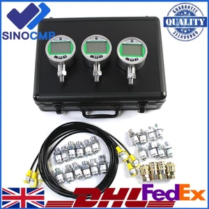 SINOCMP Digital Pressure Gauge Test Kit w/ 3 Gauges, 3 Test Hoses, 24 Couplings - Picture 1 of 10