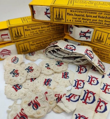 VINTAGE ANTIQUE ENGLAND  FABRIC,MONOGRAM INITIAL , LOVELY LOT , LAUNDRY LABELS - Image 1 of 4