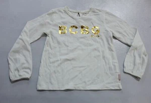 BCBGirls Girl's Logo Text Solid Basic Long Sleeve T-Shirt JB9 White/Gold Size 5 - Picture 1 of 3