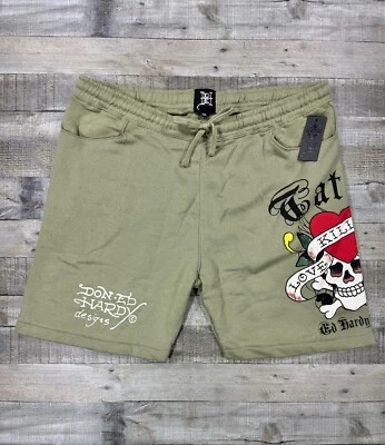 Pantalones Cortos Ed Hardy Para Hombres 2XL Verde Calavera Tatuaje Diseñador Informal Pull On Bottoms Foto 1 de 4