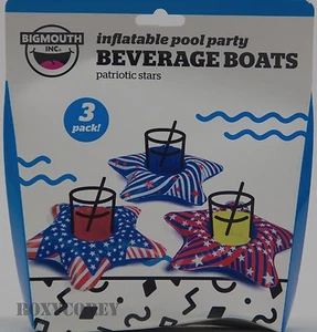 Big Mouth Inc 3 Inflatable Patriotic Stars Beverage Boats Pool Drink Holder NIB - Picture 1 of 1
