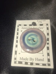 Handmade Jennifer Jangles Ceramic Button Concentric Circles Handmade 1.2" Purple - Picture 1 of 5