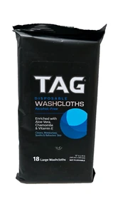 1 Pack TAG Disposable Washcloths 18ct Alcohol-Free Aloe Chamomile & Vitamin E - Picture 1 of 3