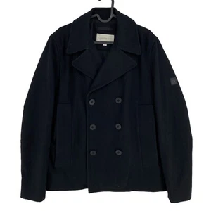 Calvin Klein Jeans Black Wool Blend Pea Coat Jacket Size S - Picture 1 of 11