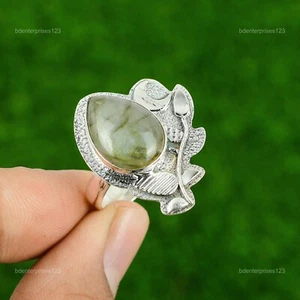 925 Sterling Silver Natural Labradorite Statement New Promise Cescent Moon Ring - Picture 1 of 6