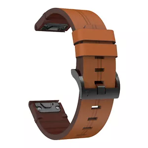 Brown Quick Genuine Leather Band Strap Replacement For Garmin Fenix 7X 6X 26mm - Picture 1 of 9