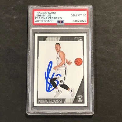 2016-17 NBA Hoops #50 Jeremy Lin Signed Card AUTO 10 PSA Slabbed Nets - Image 1 of 2