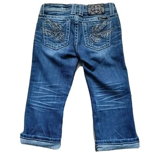 Miss Me Girls Capri Blue Jeans Size 12 Mid-Rise Stretch Rhinestones - Picture 1 of 12