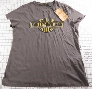 T-shirt maglietta donna Harley Davidson floccata logo vintage media XL NUOVA CON ETICHETTE grigia - Foto 1 di 8