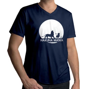 Mens Ultra Soft Cotton V-Neck Graphics T-Shirt Lion King Hakuna Matata Funny - Picture 1 of 12