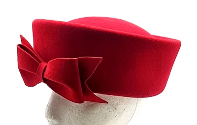 Sombrero de iglesia pastillero Importina 100 % lana para damas con lazo rojo WPL 5823 vintage Foto 1 de 4