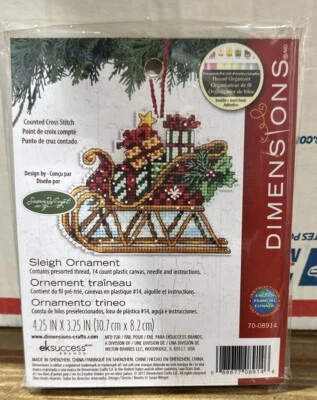 Dimensions Plastic Canvas Ornament Kit 4.25"X3.25"-Sleigh (14 Count) -70-08914 - Image 1 of 2