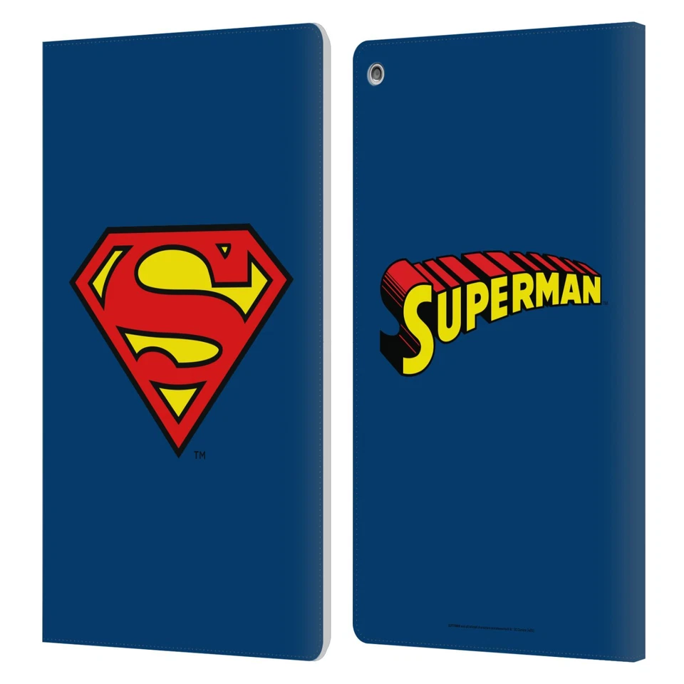 OFFICIAL SUPERMAN DC COMICS LOGOS LEATHER BOOK WALLET CASE COVER FOR AMAZON FIRE - Image 1 of 4