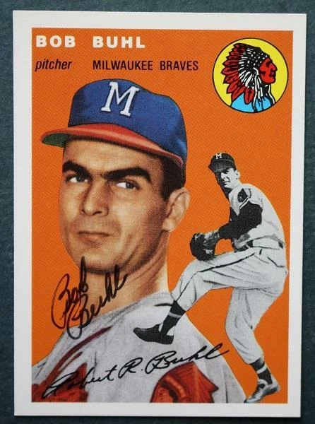 Milwaukee Braves Star Bob Buhl 亲笔签名签名 1954 年 Topps 翻印卡 -- — 第 1/1 张图片