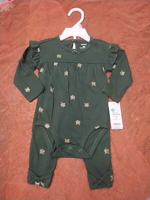 Lindo conjunto de 2 piezas de pantalones Carter's One Peice mariposas verdes y doradas Foto 1 de 4