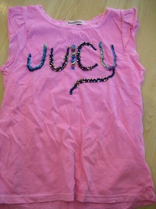 Girls L JUICY COUTURE Tee T-Shirt PINK Beaded LOGO Boho Letters Cap TANK TOP - Picture 1 of 11