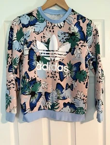 Girls Adidas Her Studio London Sweatshirt Pullover Pink Butterflies Blue - Picture 1 of 3