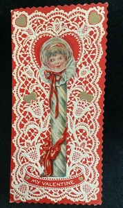 Vintage Valentine’s Day  greeting card candy Peppermint Stick Unused 1930s - Picture 1 of 4