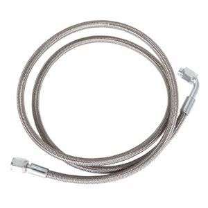 Turbo Oil Feed Line 48"Length Steel Braided -4 AN 90 Degree Straight Hose Silver - Picture 1 of 9