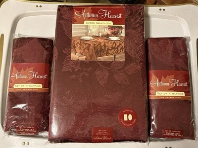 Nuevo Mantel Otoño Cosecha Damasco Oblongo y Ovalado 120x60 con 8 Servilletas Color Vino Foto 1 de 4