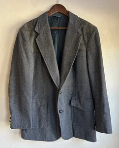 Vintage Pendleton Blazer Jacket 42 L Wool Tweed Suede Elbow Patch Gray USA - Picture 1 of 15