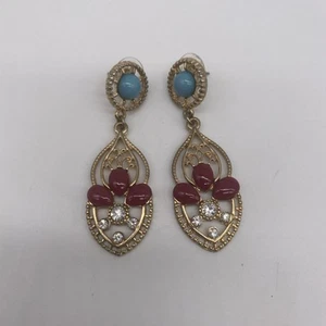 Vintage Gold Tone Rhinestone Dangle Earrings - Picture 1 of 4