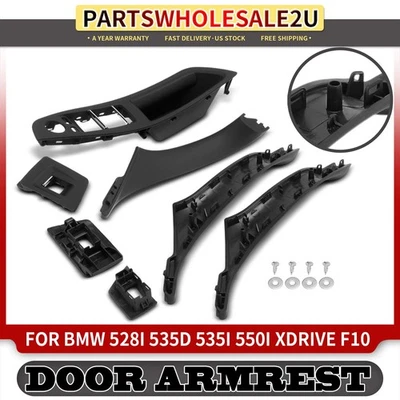 Juego de embellecedores de cubierta de panel de manija de puerta interior izquierda y derecha de 7 piezas para BMW F10 negro Foto 1 de 4