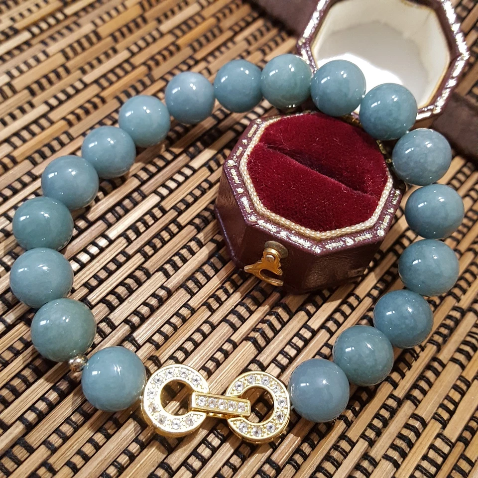 925 Пробы браслет, тип A зеленый жадеит и топаз браслет, 130ct - Изображение 1 из 4