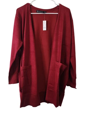New York & Company NY&Co Mujer 1X Cárdigan Abierto Túnica Suéter Manga Larga Rojo Foto 1 de 4