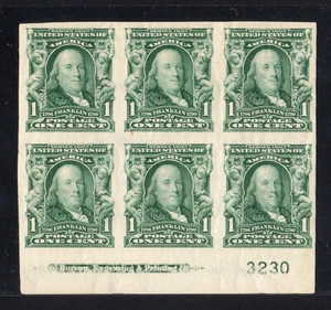 1906 US SC 314 1c Franklin Plate Block of 6 Bureau Printing Engraving MLH - Picture 1 of 3