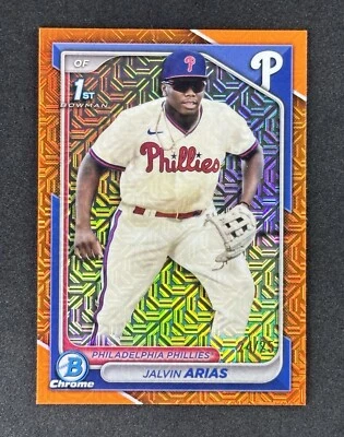 2024 Bowman Chrome Mega Box JALVIN ARIAS ORANGE MOJO REFRACTOR /25 PHILLIES - Image 1 of 2