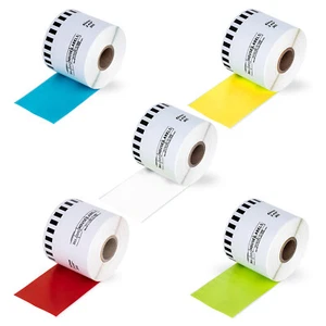 Non-OEM Fits BROTHER DK-2205 BLUE YELLOW WHITE RED GREEN Labels -5 Rolls of 100' - Picture 1 of 10