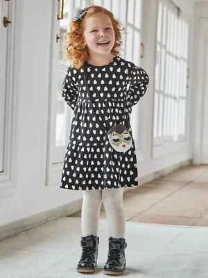 MAYORAL GIRL'S BLACK DRESS ALLOVER WHITE PRINT LONG SLEEVE DRESS 5 - Image 1 of 4