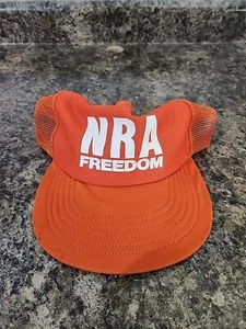 Vtg NRA Freedom Snapback Trucker Hat Orange Mesh - Picture 1 of 9