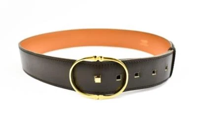 HERMES "Estribo": Cinturón con hebilla de cuero marrón y dorado (se adapta a 24"- 27") Foto 1 de 4