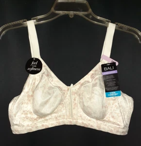NEW BALI Size 38D Bra Ivory Beige Floral 0044 Double Support Wireless - Picture 1 of 6