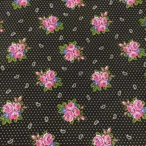 Vintage Springs Ind. Paisley Pin Dots & Florals on Black Cotton by the Half Yard - Picture 1 of 2