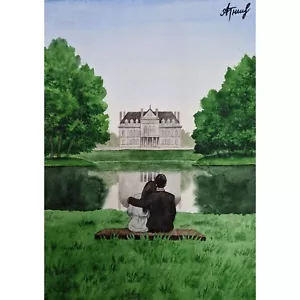 Landschaftsgemälde Hauskunst Paar Gemälde Original Aquarell Gemälde - Bild 1 von 6
