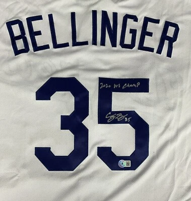 CAMISETA DE LOS DODGERS FIRMADA POR CODY BELLINGER "2020 WS CHAMPS" INSCRIPCIÓN BECKETT AC09964 Foto 1 de 4