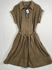 VAKKO INC Womens Faux Suede Midi Shirt Dress Fit Flare Size XL Short Sleeve NEW - Picture 1 of 10
