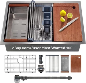 Kitchen Sink 33 Inch Undermount 11 Gauge Stainless Steel Sink Quiet Drain, - Picture 1 of 11