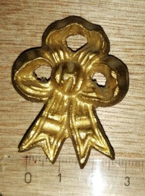 Ancien cache clou piton en bronze massif doré noeud ruban tableau  cadre - Photo 1/2