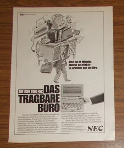 Seltene Werbung NEC PC-8401BD Portable Computer - Das tragbare Büro 1985 - Picture 1 of 1