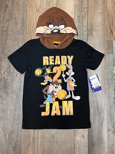 Space Jam Hooded T Shirt Boys Size 8 Tune Squad Basketball Short Sleeve Printed - Picture 1 of 8