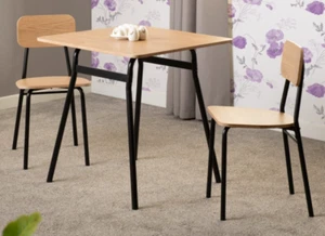 Warren Dining Set Russet Oak Effect Black Frame 2 Chairs - Picture 1 of 18