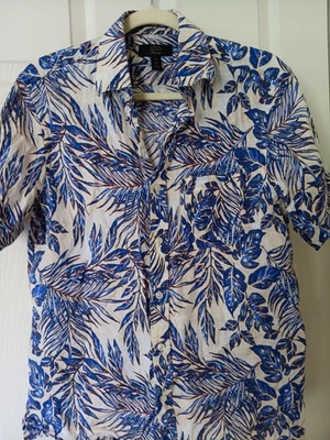Club Room Luxury Men's S Tropical Floral Linen Short Sleeve Shirt Blue - Image 1 of 4