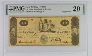 Trenton New Jersey 1820s $10 Obsolete PMG VF 20 Net Remainder - Picture 1 of 2