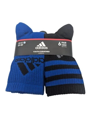 6 pares de calcetines acolchados Adidas Aeroready juveniles talla 2Y-5Y negros/azules/blancos Foto 1 de 3