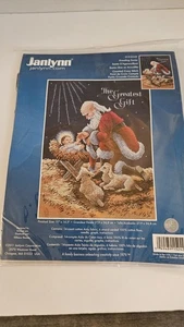 Janlynn Counted Cross Stitch THE GREATEST GIFT pattern Kneeling Santa - Picture 1 of 3